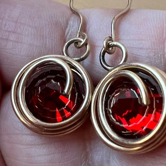 MADE IN ISRAEL VINTAGE LARGE RED ORANGE GARNET COLOR PASTE GLASS EARRINGS